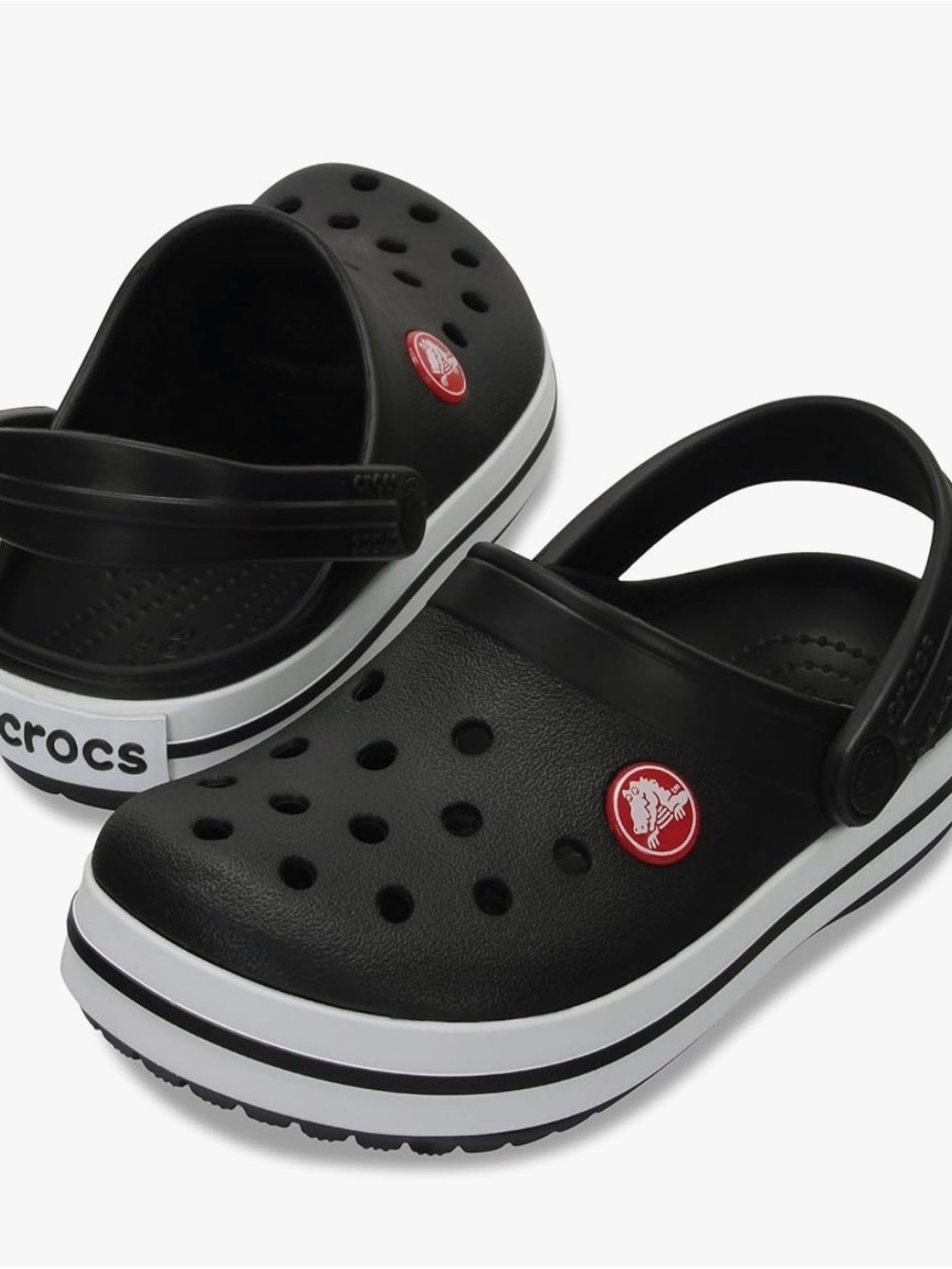 CROCS Kids Black Clogs with White Midsole and Red Logo